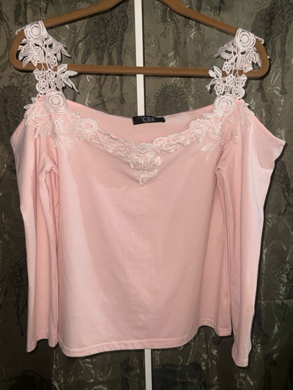CBR Blush Pink Cold-Shoulder Tank with Floral Lace Straps